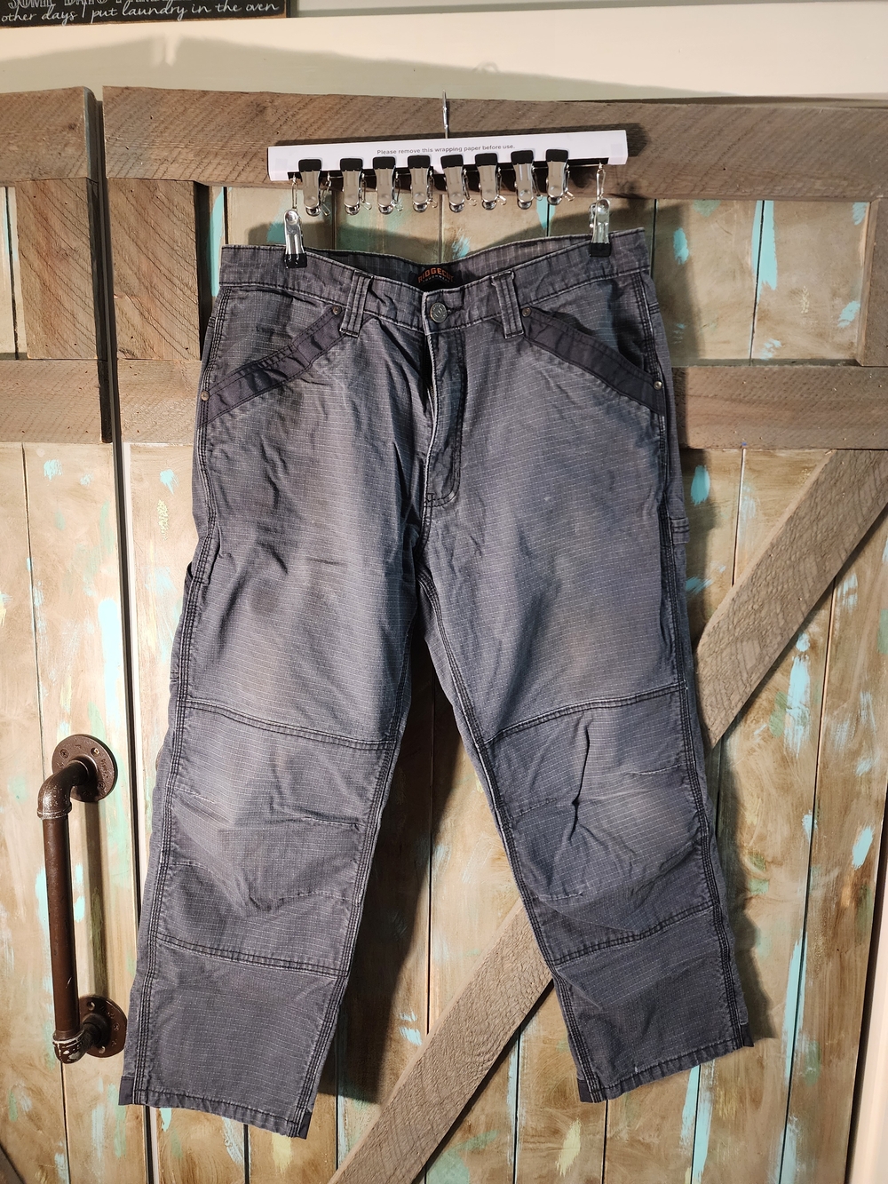 Men's Washed Gray Cargo Pants with Knee Reinforcement